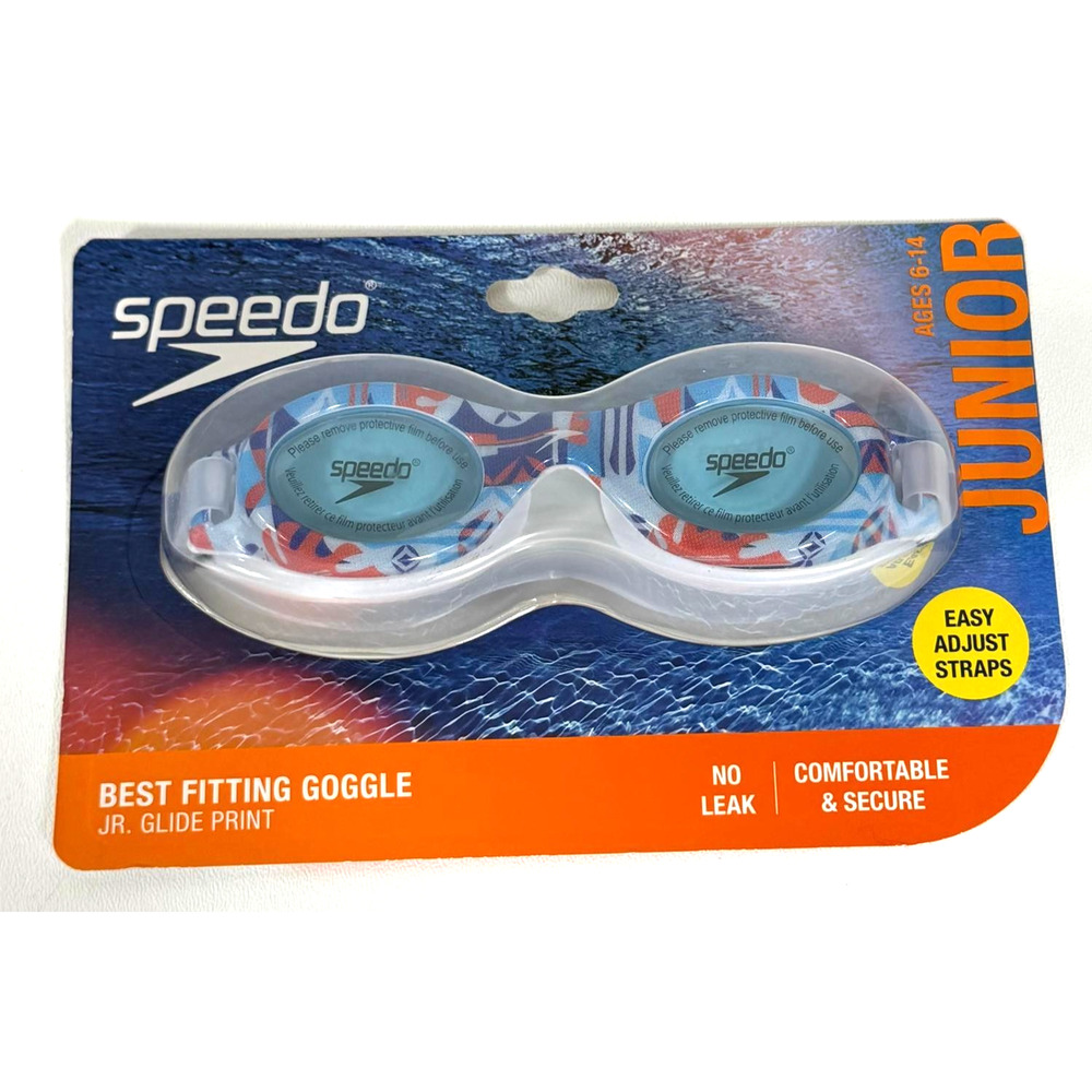 Speedo Junior Glide Print Swim Goggles Ages 6-14 Easy Adjust Straps UV Protect
